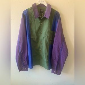 NEW WITH DETACHED TAG BRAIN DEAD PANELED STRIPED POPLIN LONG SLEEVE BUTTON UP